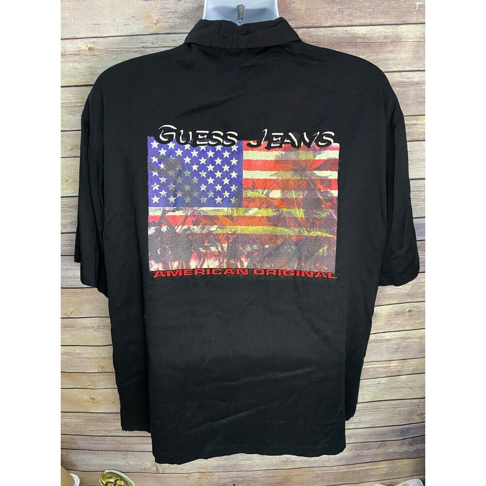 Vintage Guess “American Tradition” Flag Shirt – Men’s XL, Embroidered Button-Up